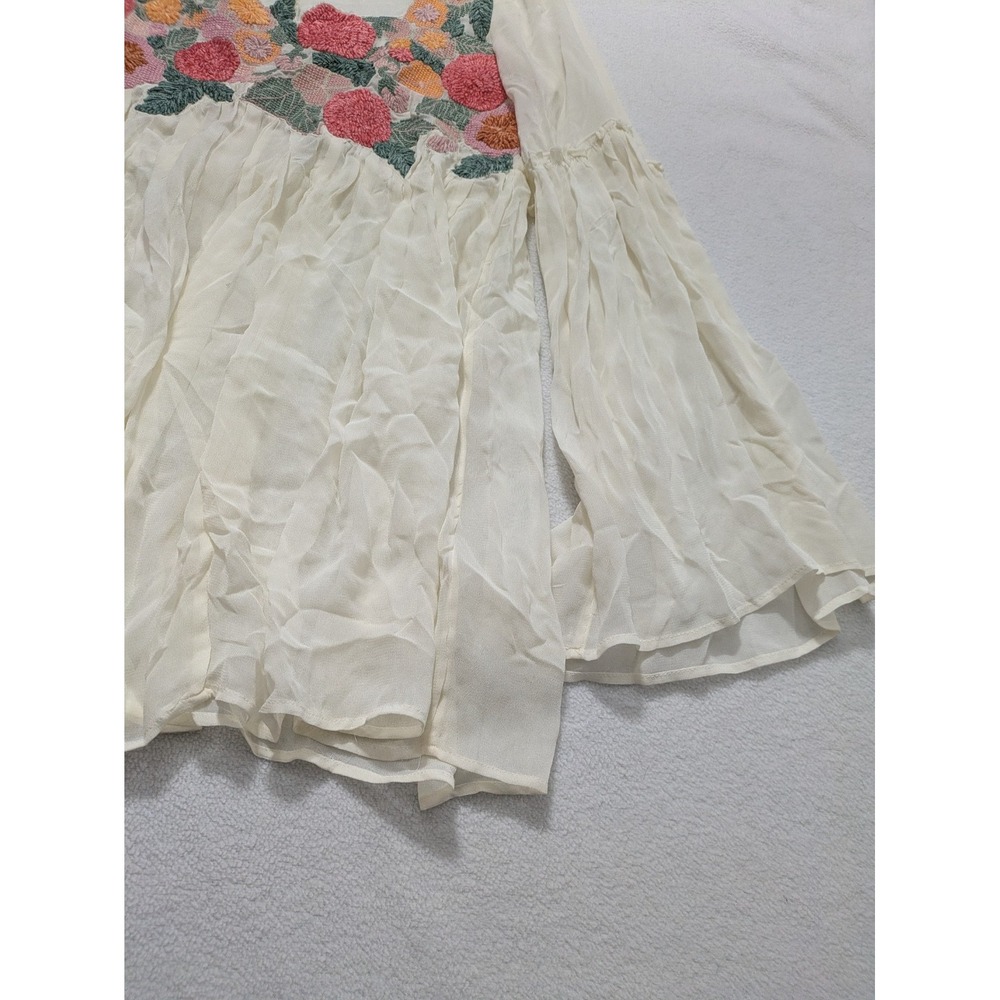 Free People Madeline Tunic Small White Embroidered Floral Bell Sleeve Fairy - Picture 4 of 10